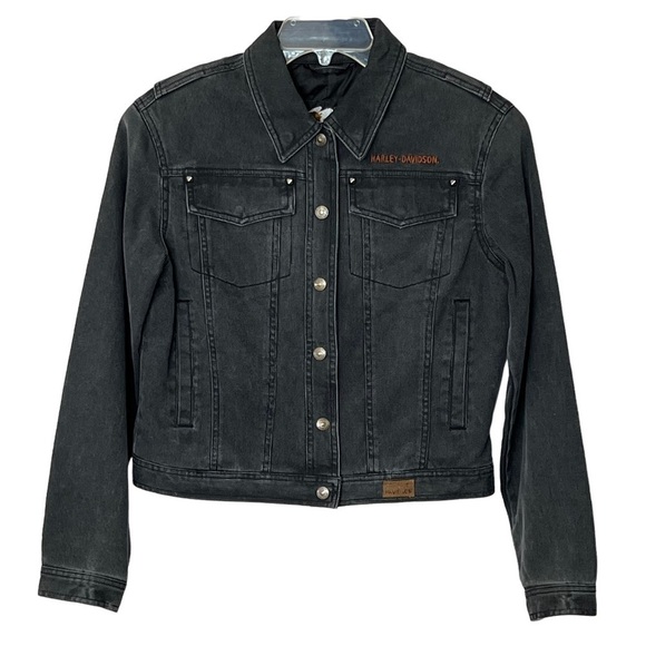 Harley-Davidson Snap Front Cropped Moto Jacket with Made in Milwaukee P… - Picture 3 of 16